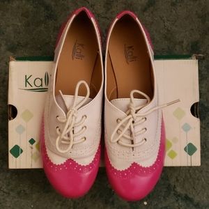 Kali White And Hot Pink Wing Tip Shoes